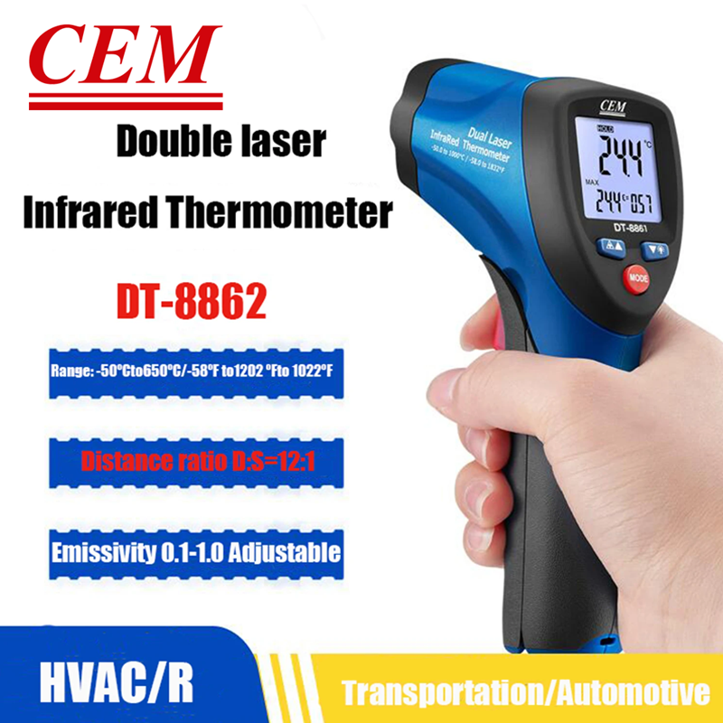 CEM DT-8862 Çift Lazer Hedefleyicili Kızılötesi Termometre -50... 650 °C