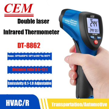 CEM DT-8862 Çift Lazer Hedefleyicili Kızılötesi Termometre -50... 650 °C