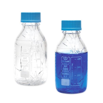 ISOLAB Şişe - Borosilikat Cam - Yüzey Kaplı - Şeffaf - Vidalı Kapaklı - Otoklavlanabilir - 100 ml | 1 Adet