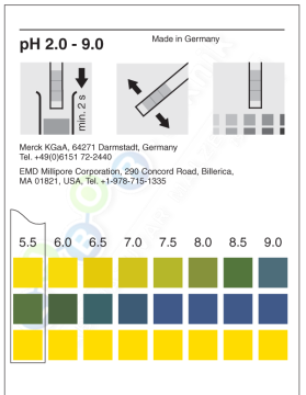 Merck 109584 pH-indicator strips pH 2.0 - 9.0 non-bleeding, colorimetric, pH range 2.0-9.0, graduations and accuracy: 0.5 pH unit, MQuant® 100 strips