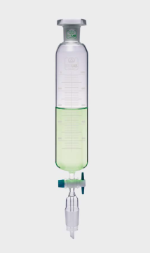 ISOLAB Damlatma Hunisi - Cam - Silindirik - Dereceli - PTFE Musluklu - D: NS 19/26, E: 29/32 - 50 mL