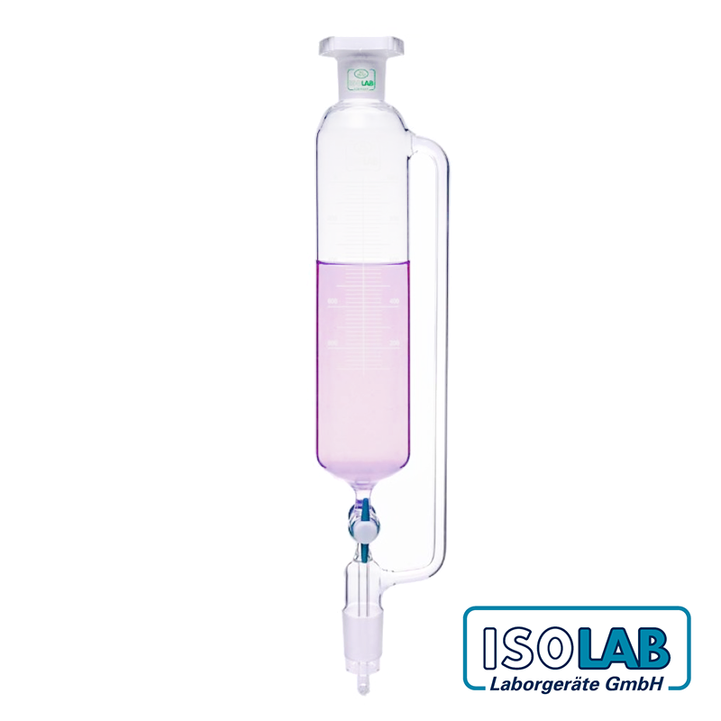 ISOLAB Damlatma Hunisi - Cam - Silindirik - Basınç Borulu - Dereceli - PTFE Musluklu - 50 mL