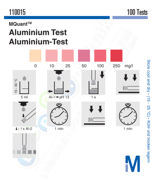 Merck 110015  Alüminyum Testi Kolorimetrik 10 - 25 - 50 - 100 - 250 Mg/L Al Mquant™