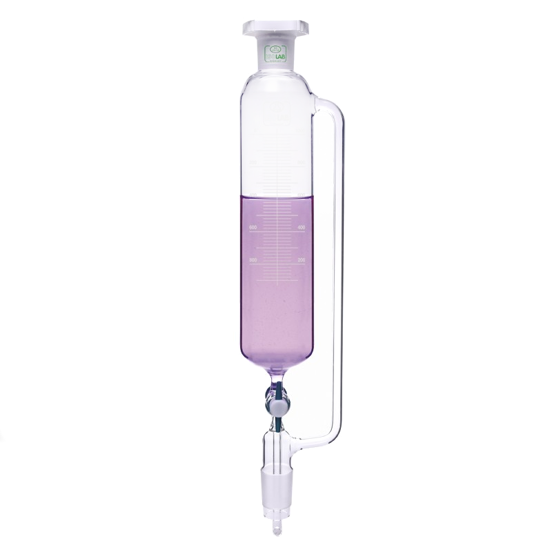 ISOLAB Damlatma Hunisi - Cam - Silindirik - Basınç Borulu - Dereceli - PTFE Musluklu - 100 mL