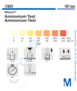 Merck  110024  Amonyum Testi Kolorimetrik 10 - 30 - 60 - 100 - 200 - 400 Mg/L Nh4+ Mquant™