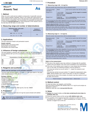 Merck  117917  Arsenik Testi Kolorimetrik  0.02 - 0.05 - 0.1 - 0.2 - 0.5 Mg/L De 0.1 - 0.5 - 1.0 - 1.7 - 3.0 Mg/L  Mquant™