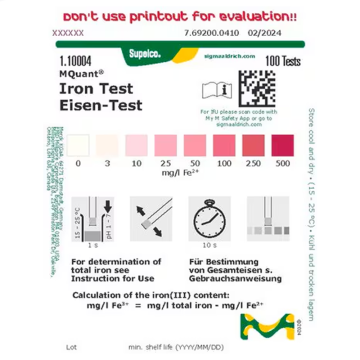 Merck 110004 Iron Test colorimetric, 3-500 mg/L (Fe2+), MQuant® 3 - 10 - 25 - 50 - 100 - 250 - 500 Mg/L Fe2+ Mquant