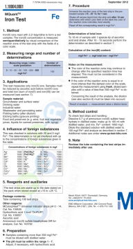Merck 110004 Iron Test colorimetric, 3-500 mg/L (Fe2+), MQuant® 3 - 10 - 25 - 50 - 100 - 250 - 500 Mg/L Fe2+ Mquant