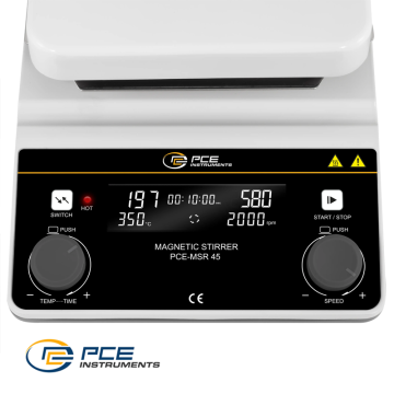 PCE MSR 45 Isıtıcılı Manyetik Karıştırıcı 100... 2000 rpm / RT... + 350 °C / 20 L / 1 dk... 99 saat 59 dk / 170 x 170 mm