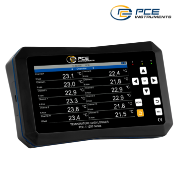PCE T 1220 12 Kanallı Termometre Data Logger -200... + 1800 °C | 10.000.000 Veri Saklama, Desteklenen Termokupl Tipleri: K, J, S, R, E, T, N, B Yazılım Dahil