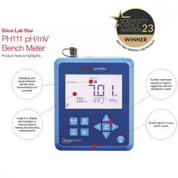 Orion™ Lab Star PH1115 Masa Tipi pH/mV/Sıcaklık Ölçer GLP Uyumlu –2.000... 18.000 pH / ±2000 mV (mV/ORP) / −5.0... 105.0 °C 9157BNMD Epoksi Elektrot ile