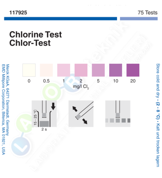 Merck 117925 Klor Testi Kolorimetrik 0 - 0.5 - 1 - 2 - 5 - 10 - 20 Mg/L Cl2 Mquant™ 75 TESTS