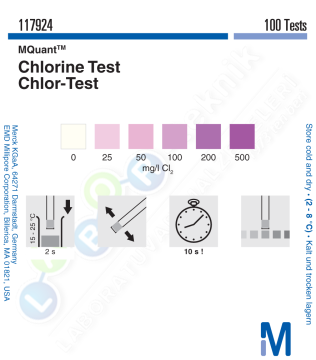 Merck 117924 Klor Testi Kolorimetrik 0 - 25 - 50 - 100 - 200 - 500 Mg/L Cl2 Mquant™