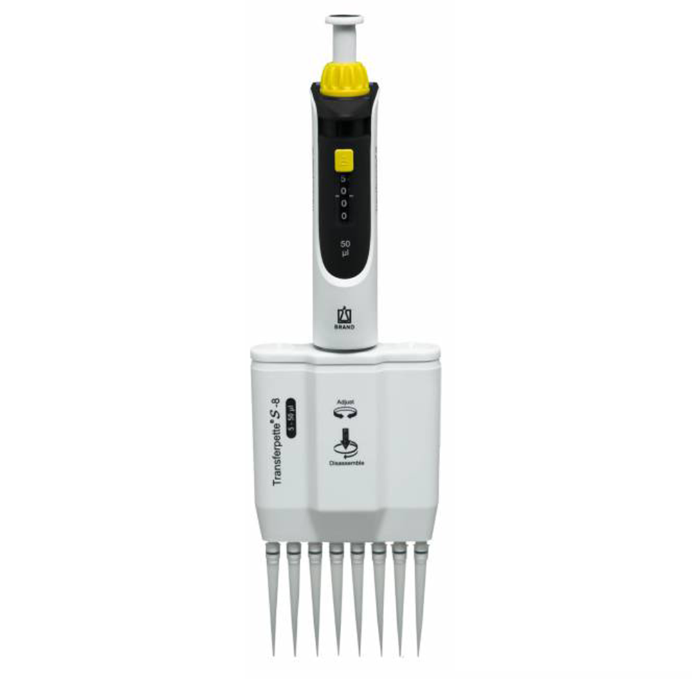 BRAND 705906 Transferpette® S-8 5-50 µL 8 Kanallı Ayarlanabilir Hacimli Otomatik Pipet