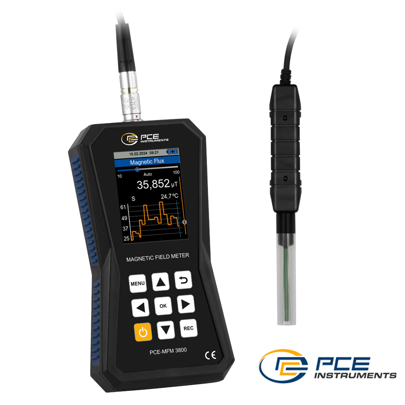 PCE MFM 3800 EMF Ölçer Gaussmetre, Ölçüm Yönü: Enine (transversal) / Manyetik Akı DC: ± 3500 mT / Manyetik Akı AC: 0,4... 3500 mT / Birimler: µT, mT, G, A/m, Oe, WB/m², A/cm