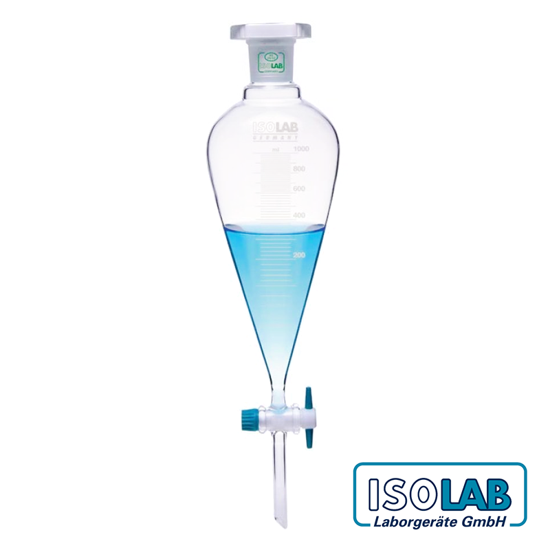 ISOLAB Ayırma Hunisi - Cam - Konik - Dereceli - PTFE Musluklu - NS 29/32 - 250 mL