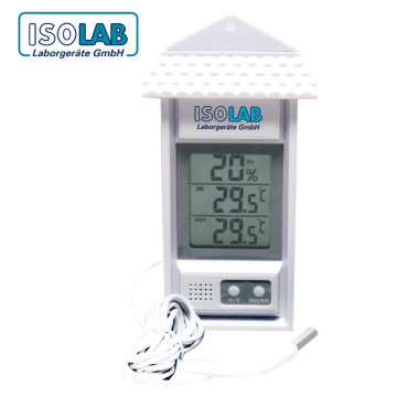 ISOLAB 059.03.004 MAX/MIN Sıcaklık ve Nem Ölçer İç Mekan: -10... 50 °C, Dış Mekan: -50... 70 °C / İç Mekan: %20... %99 RH