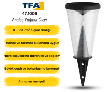 TFA 47.1008 Yağmur Ölçer Plüviyometre 70 L/m2