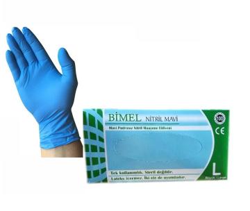 Bimel 20210118 Nitril Eldiven Pudrasız Mavi A Kalite L-BEDEN 100 Adet/Kutu
