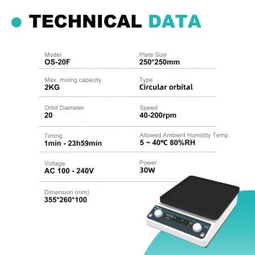 JOANLAB OS-20F Sabit Çalışma Plakalı Sallanan Çalkalayıcı 40...  200 rpm / 2 kg / 20 mm