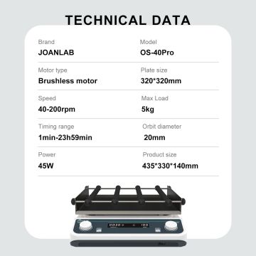 JOANLAB LS-40Pro Sabit Çalışma Plakalı Dijital Doğrusal ve Piston Sallanma Hareketli Çalkalayıcı 40...  200 rpm / 5 kg / 20 mm