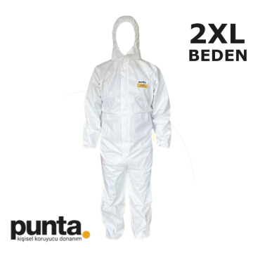 PUNTA CS500 Tek Kullanımlık Toz ve Kimyasal Koruyucu Kapüşonlu Tulum Beyaz Tip 5/6 Nefes Alan Kumaş 2XL / 1 Adet