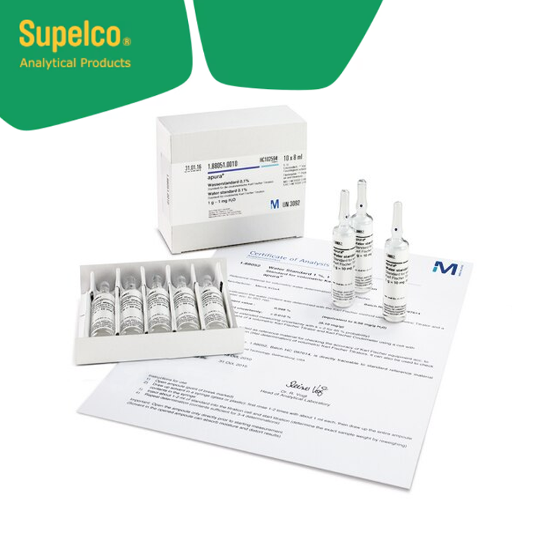 Merck 188051 Water standard 0.1% Certified Reference Material for Karl Fischer Titration 1 g ≙ 1 mg H₂O Aquastar® 10 X 8 mL / 1 Kutu