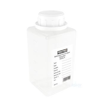 Fıratmed Su Numune Şişesi Tiyösülfatlı / 250 ml hacimli / Etiketli / Güvenlik halkalı kapak / 30 mm ağız çaplı / Steril / 250 mL / 135 Adet