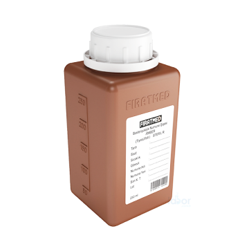 Fıratmed Su Numune Şişesi Amber / Tiyösülfatlı / Etiketli / Güvenlik halkalı kapak / 30 mm ağız çaplı / Steril 250 mL / 135 Adet