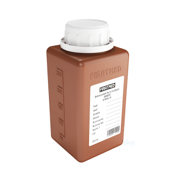 Fıratmed Su Numune Şişesi Amber / Tiyösülfatsız / Etiketli / Güvenlik halkalı kapak / 30 mm ağız çaplı / Steril / 250 mL / 135 Adet