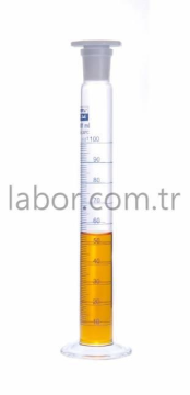 Borucam Çalkalama Mezürü 100 ml Cam Dar Boyunlu (Plastik Kapaklı)  NS24/29 Şilifli 100 ml / 1 Adet