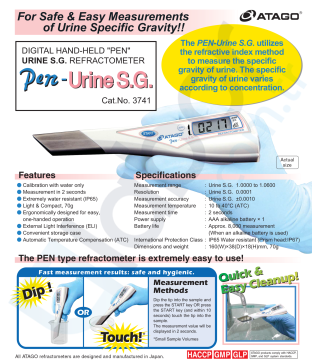 ATAGO 3741 PEN-Urine S.G. Klinik Refraktometre İdrar Refraktometresi 1.0000... 1.0600 Urine S.G