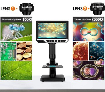 LT G2000 Renkli Ekranlı Dijital Mikroskop 2000X / 7'' HD Ekran / Kablolu Kumanda