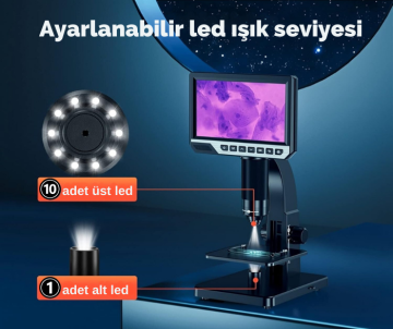 LT G2000 Renkli Ekranlı Dijital Mikroskop 2000X / 7'' HD Ekran / Kablolu Kumanda