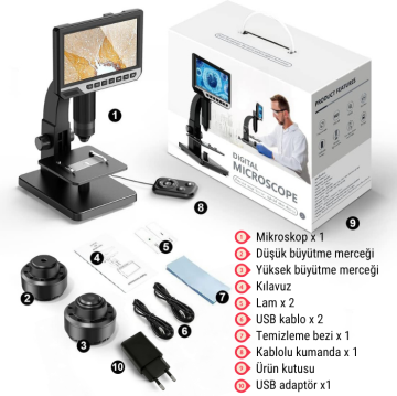 LT G2000 Renkli Ekranlı Dijital Mikroskop 2000X / 7'' HD Ekran / Kablolu Kumanda