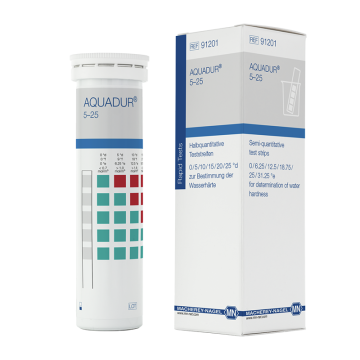 ISOLAB Aquadur® Su Sertlik Kağıdı - M&N  < 54 • > 90 • > 180 • > 270 • > 360 • > 450 ppm CaCO₃  (100 Adet/Tüp)