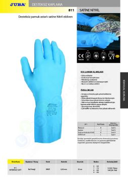 Juba 811 Satine Nitril Pamuk Astar Eldiven Solventler Ve Yağlar İçin