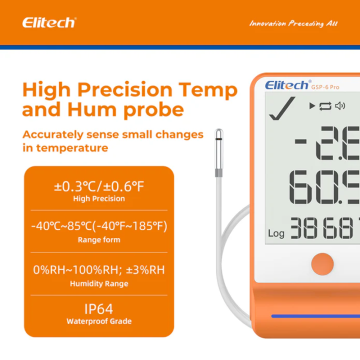 Elitech GSP-6 Pro Kablolu Sıcaklık ve Nem Veri Kaydedici Datalogger -40... +85 °C / 0%... 100% RH / 100.000 Veri
