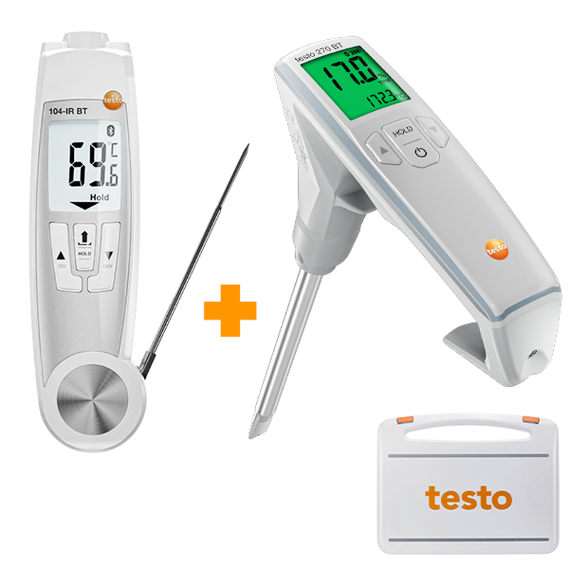 Testo 270 BT + 104-IR BT Kızartma Yağı Kalite ve Sıcaklık Ölçüm Seti HACCP, NSF %0.0... %40.0 TPM / -40… +200 °C