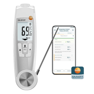 Testo 270 BT + 104-IR BT Kızartma Yağı Kalite ve Sıcaklık Ölçüm Seti HACCP, NSF %0.0... %40.0 TPM / -40… +200 °C