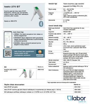 Testo 270 BT + 104-IR BT Kızartma Yağı Kalite ve Sıcaklık Ölçüm Seti HACCP, NSF %0.0... %40.0 TPM / -40… +200 °C