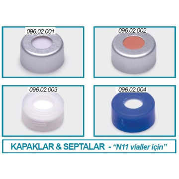 ISOLAB Crimp Kapak + Septa - Kırmızı Kauçuk / Tef Renksiz - Yarıksız - N11 Crimp Vial İçin
