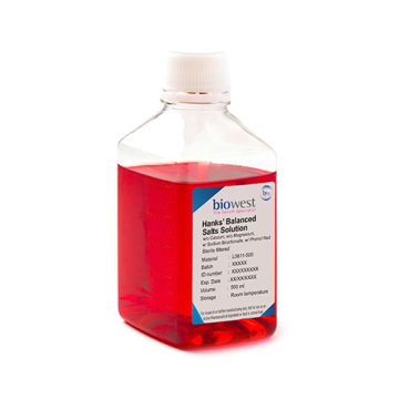 biowest L0611 HBSS w/o Calcium w/o Magnesium w/ Sodium Bicarbona te w/ Phenol Red 500 mL