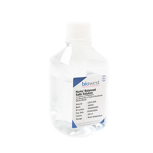 biowest L0612 HBSS w/ Calcium w/ Magnesium w/ Sodium Bicarbonate w/o Phenol Red 500 mL