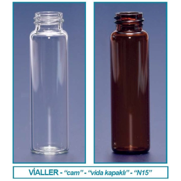 ISOLAB Vial - Vida Kapak - N15 - 12 ml - 18,5 x 66 mm - Amber
