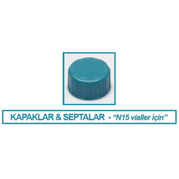 ISOLAB Kapak + Septa - Beyaz Septa / Bej PTFE - Deliksiz - N15 Vidalı Vial İçin
