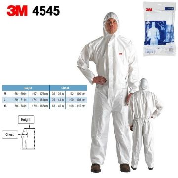 3M™ 4545 Koruyucu Tulum XL Belirli, Sınırlı Kimyasal Sıçrama ve Katı Hava Kaynaklı Partikül Koruma (Tip 5 ve 6)