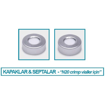 ISOLAB Kapak + Septa - Silikon / Ptfe - Yarıksız - N20 Vial İçin 100 Adet/Paket