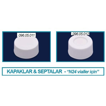 ISOLAB Kapak + Septa - Silikon / PTFE - Deliksiz - N24 Vial İçin