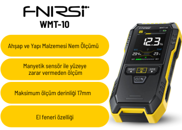 FNIRSI WMT-10 Manyetik Sensörlü Ahşap ve Yapı Malzemesi Nem Ölçer Alçı Duvar: %0... %25, Tuğla Duvar: %0... %43, Yumuşak Ağaç: %0... %75, Sert Ağaç: %0... %75